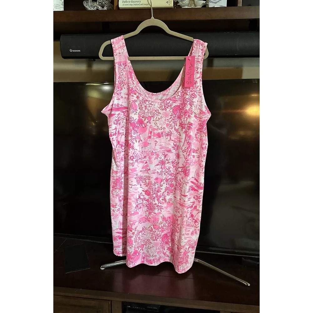 Lilly Pulitzer Newberri Tank Dress Peony Pink Seaside Scene NWT RT $98 SZ XXL